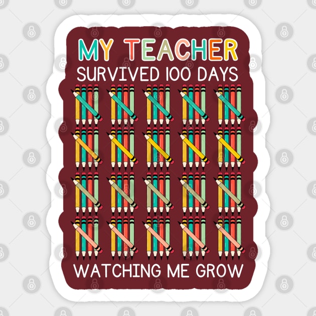 My Teacher Survived 100 Days Of Me Funny School Teacher Kids Sticker by Emouran